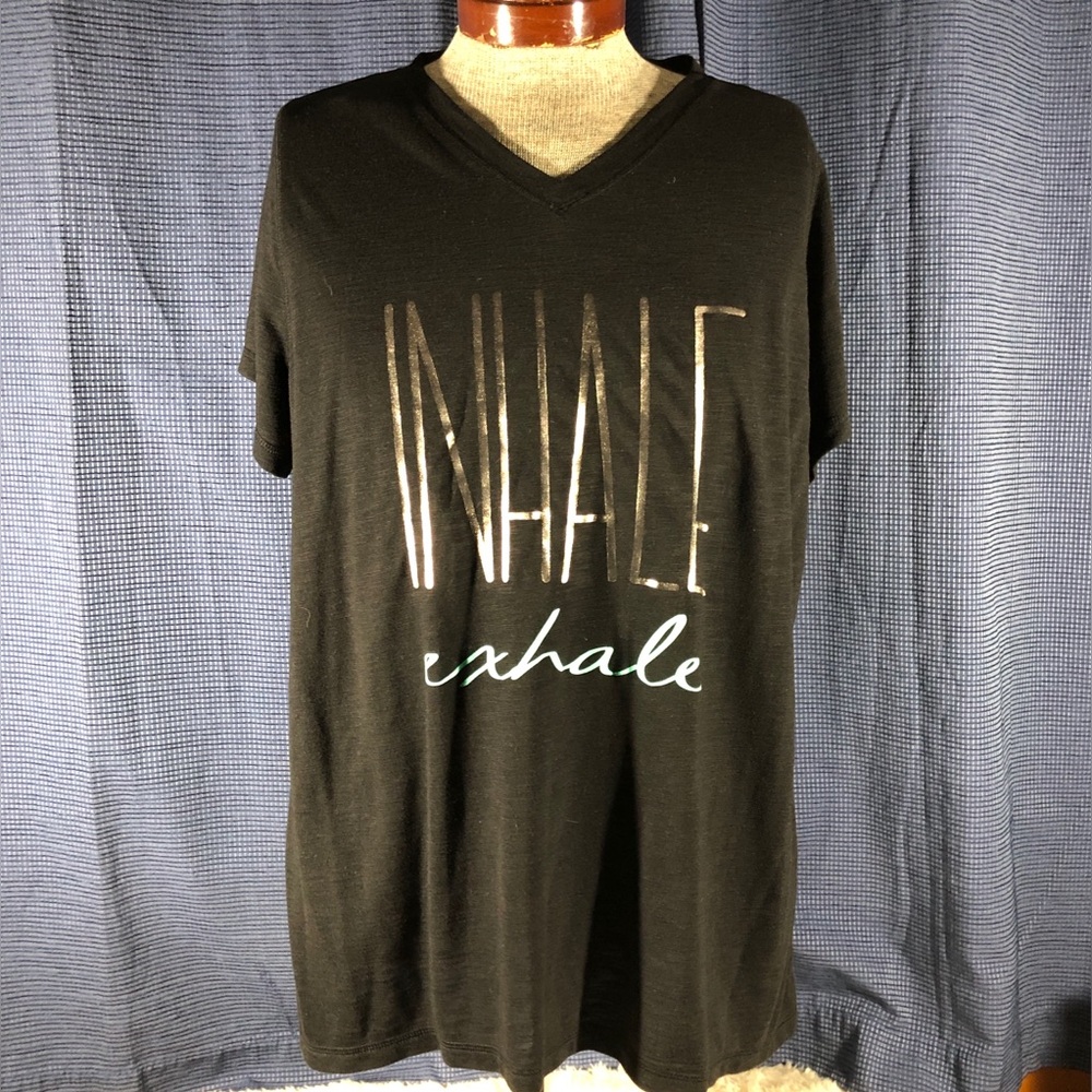 Black 'Inhale Exhale' Graphic V-Neck Tee